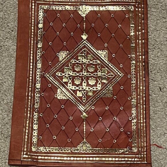 VTG Leather Book Notebook Cover Protector Gold Leaf Designs 7.25"x10" - Picture 5 of 16
